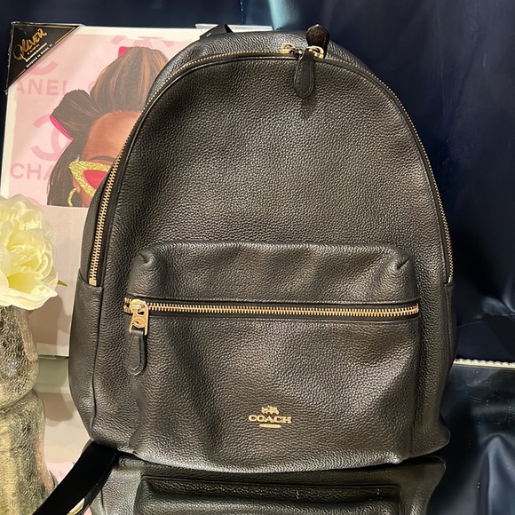🔥SOLD🔥🖤Coach Black Pebbled Leather Charlie Backpack - Picture 4 of 8